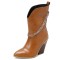 Pointed Toe Chunky Heels Mid Calf Chain Decorated Matte Cowboy Wedges Boots - Auburn