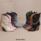 Pointed Toe Chunky Heels Mid Calf Chain Decorated Crocodile Print Cowboy Wedges Boots - Purple
