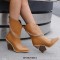 Pointed Toe Chunky Heels Mid Calf Chain Decorated Matte Cowboy Wedges Boots - Auburn