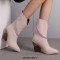 Pointed Toe Chunky Heels Mid Calf Chain Decorated Matte Cowboy Wedges Boots - Pink