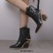 Pointed Toe Chunky Heels Chain Decorated Crocodile Print Ankle Highs Wedges Cowboy Boots - Black