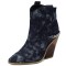 Pointed Toe Chunky Heels Chain Decorated Crocodile Print Ankle Highs Wedges Cowboy Boots - Dark Blue