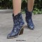 Pointed Toe Chunky Heels Chain Decorated Crocodile Print Ankle Highs Wedges Cowboy Boots - Dark Blue