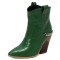 Pointed Toe Chunky Heels Chain Decorated Crocodile Print Ankle Highs Wedges Cowboy Boots - Green
