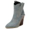 Pointed Toe Chunky Heels Chain Decorated Crocodile Print Ankle Highs Wedges Cowboy Boots - Light Blue