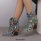 Pointed Toe Chunky Heels Chain Decorated Crocodile Print Ankle Highs Wedges Cowboy Boots - Multicolor
