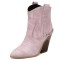 Pointed Toe Chunky Heels Chain Decorated Crocodile Print Ankle Highs Wedges Cowboy Boots - Pink