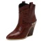 Pointed Toe Chunky Heels Chain Decorated Crocodile Print Ankle Highs Wedges Cowboy Boots - Wine Red