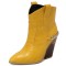 Pointed Toe Chunky Heels Chain Decorated Crocodile Print Ankle Highs Wedges Cowboy Boots - Yellow
