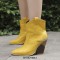 Pointed Toe Chunky Heels Chain Decorated Crocodile Print Ankle Highs Wedges Cowboy Boots - Yellow