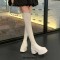 Round Toe Chunky Heels Back Zipper Over The Knees Marshmallow Winter Boots - Beige