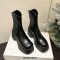 Round Toe Chunky Heels Back Zipper Ankle High Marshmallow Winter Boots - Black