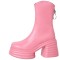 Round Toe Chunky Heels Back Zipper Ankle High Marshmallow Winter Boots - Pink
