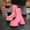 Round Toe Chunky Heels Back Zipper Ankle High Marshmallow Winter Boots - Pink