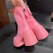 Round Toe Chunky Heels Back Zipper Ankle High Marshmallow Winter Boots - Pink