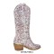Pointed Toe Chunky Heels Sparkly Rhinestones Pull On Knee Highs Boots - White