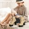 Round Toe Buckle Straps Autumn Winter Lace Up Zipper Chunky Heels Ankle High Platforms Boots - Beige