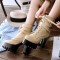 Round Toe Buckle Straps Autumn Winter Lace Up Zipper Chunky Heels Ankle High Platforms Boots - Beige