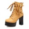 Round Toe Buckle Straps Autumn Winter Lace Up Zipper Chunky Heels Ankle High Platforms Boots - Yellow