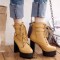 Round Toe Buckle Straps Autumn Winter Lace Up Zipper Chunky Heels Ankle High Platforms Boots - Yellow