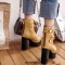 Round Toe Buckle Straps Autumn Winter Lace Up Zipper Chunky Heels Ankle High Platforms Boots - Yellow