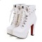 Round Toe Buckle Straps Rivets Lace Up Cuban Heels Ankle High Platforms Biker Punk Boots - White