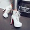 Round Toe Buckle Straps Rivets Lace Up Cuban Heels Ankle High Platforms Biker Punk Boots - White