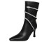 Pointed Toe Stiletto Heels Snake Shaped Rhinestones Side Zipper Ankle High Boots - Black