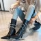 Pointed Toe Stiletto Heels Snake Shaped Rhinestones Side Zipper Ankle High Boots - Black