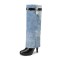 Round Toe Stiletto Heels Printed Denim Metal Lock Decoration Knee Highs Boots - Black Faux Leather Denim