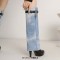 Round Toe Stiletto Heels Printed Denim Metal Lock Decoration Knee Highs Boots - Black Faux Leather Denim