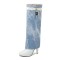 Round Toe Stiletto Heels Printed Denim Metal Lock Decoration Knee Highs Boots - White Faux Leather Denim