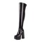 Square Toe Chunky Heels Thigh High Over The Knees Double Platforms Boots - Black Patent