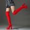 Square Toe Chunky Heels Thigh High Over The Knees Double Platforms Boots - Red Patent