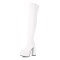 Square Toe Chunky Heels Thigh High Over The Knees Double Platforms Boots - White Patent