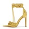 Pointed Open Toe Stiletto Heels Vintage Gothic Ankle Buckle Straps Sandals - Gold Faux Leather