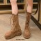 Round Toe Side Zipper Platforms Ankle Highs Lace Up Autumn Winter Wedges Boots - Brown