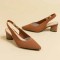 Pointed Toe Chunky Heels Cotton Fabric Summer Slingback Sandals - Auburn