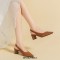 Pointed Toe Chunky Heels Cotton Fabric Summer Slingback Sandals - Auburn