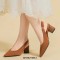 Pointed Toe Chunky Heels Cotton Fabric Summer Slingback Sandals - Auburn