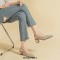 Pointed Toe Chunky Heels Cotton Fabric Summer Slingback Sandals - Beige