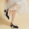 Pointed Toe Chunky Heels Cotton Fabric Summer Slingback Sandals - Blue