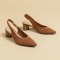 Pointed Toe Chunky Heels Knitted Summer Slingback Sandals - Auburn