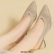 Pointed Toe Chunky Heels Knitted Summer Slingback Sandals - Beige