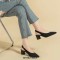 Pointed Toe Chunky Heels Knitted Summer Slingback Sandals - Black