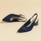 Pointed Toe Chunky Heels Knitted Summer Slingback Sandals - Blue