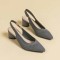 Pointed Toe Chunky Heels Knitted Summer Slingback Sandals - Gray