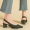 Pointed Toe Chunky Heels Knitted Summer Slingback Sandals - Green