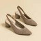 Pointed Toe Chunky Heels Knitted Summer Slingback Sandals - Dark Khaki