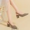 Pointed Toe Chunky Heels Knitted Summer Slingback Sandals - Dark Khaki